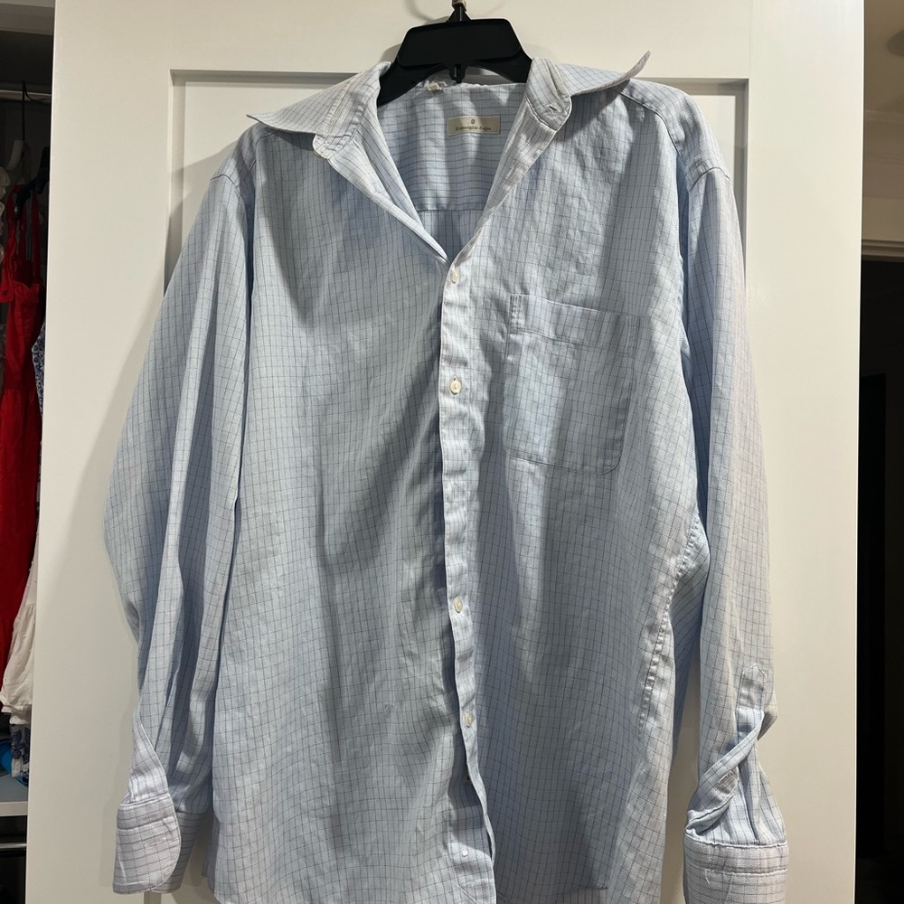 Ermenegildo Zegna Men's Light Blue Striped Shirt